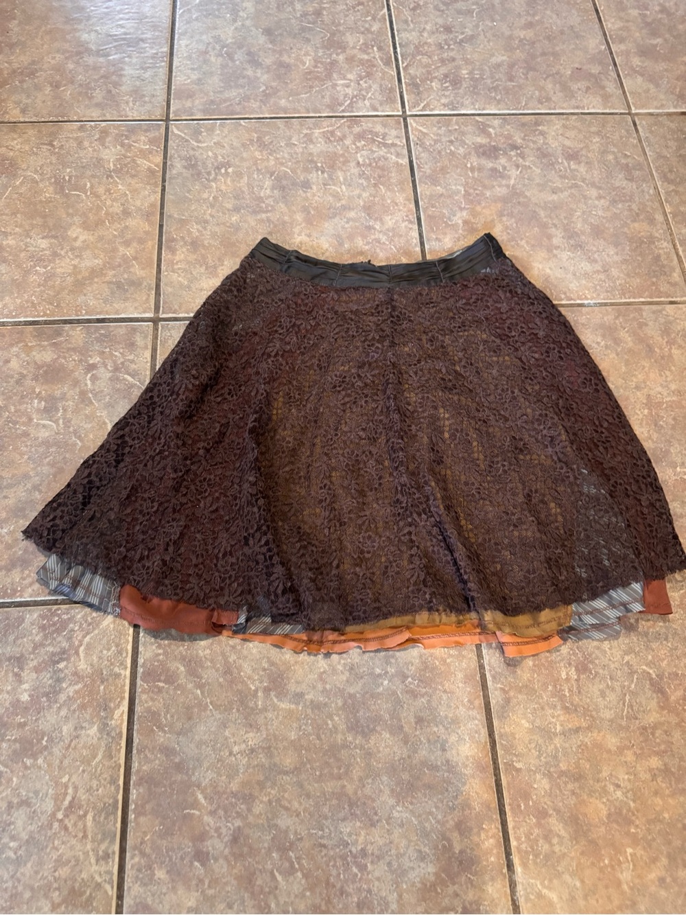 Burning Torch Chocolate Tiered Lace Layered Boho Skirt